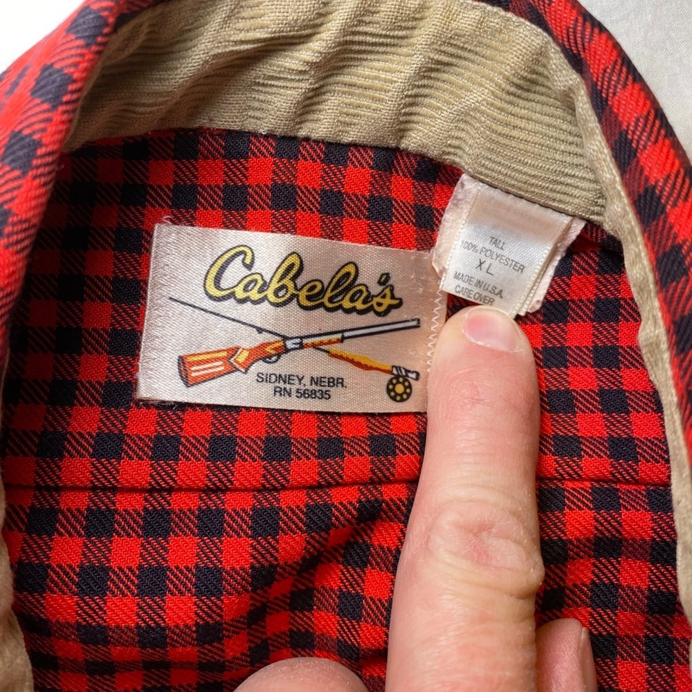 Cabela's Flannel Shirt Mens XL Red Black Buffalo Check Button Front Hunting - Picture 3 of 13